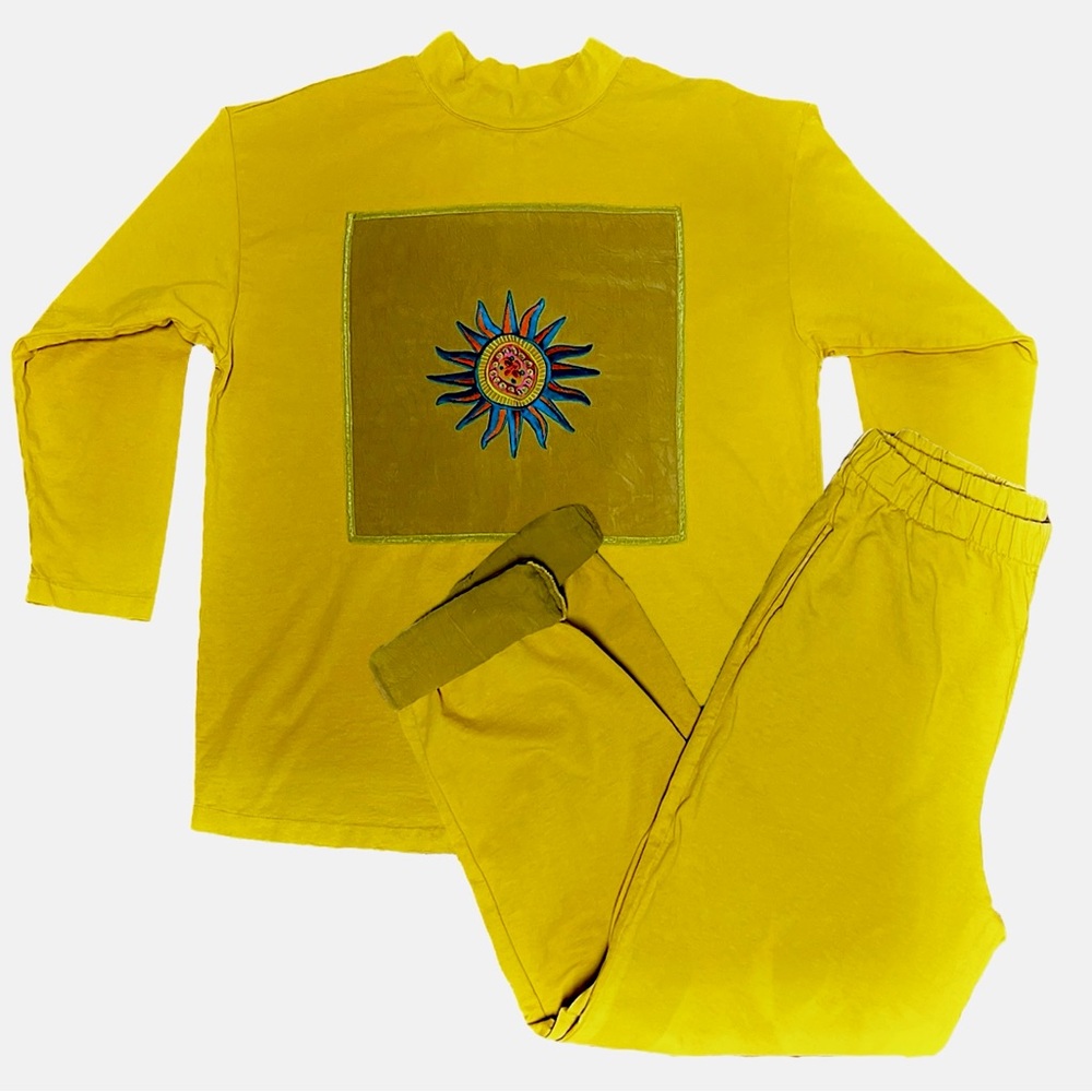 Vintage Johnny Was Embroidered Sun T-Shirt & Silk Lounge Coord Set 🌞